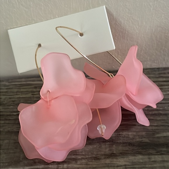 Pink Flower Drop Earrings - Picture 10 of 11